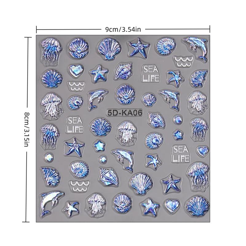 Embossed Jellyfish Shell Ocean Nail Art Sticker Self Adhesive Marine Life Whale Nail Decals Manicure Diy Supplies Nails Slider