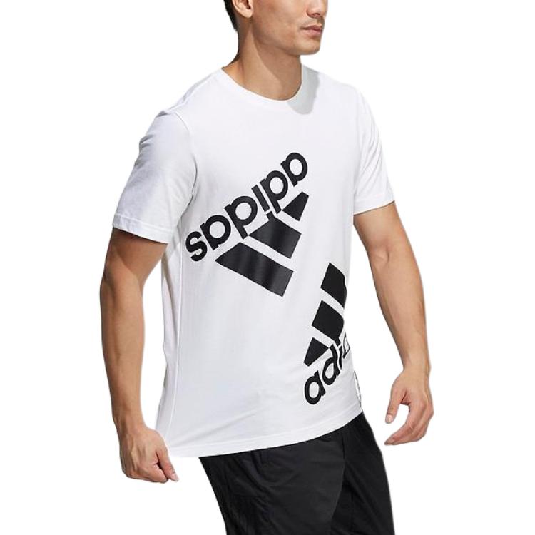 adidas Contrast Large Logo Print Sports Fitness Round Neck Short Sleeve T-Shirt Men Tops White HE7410