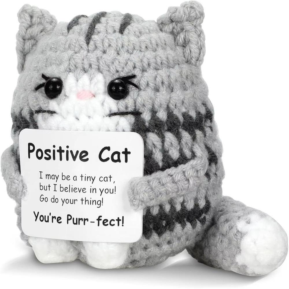 Handmade Knitted Crochet Cat Doll Carton Yarn Positive Energy Cat Doll  Home Decoration
