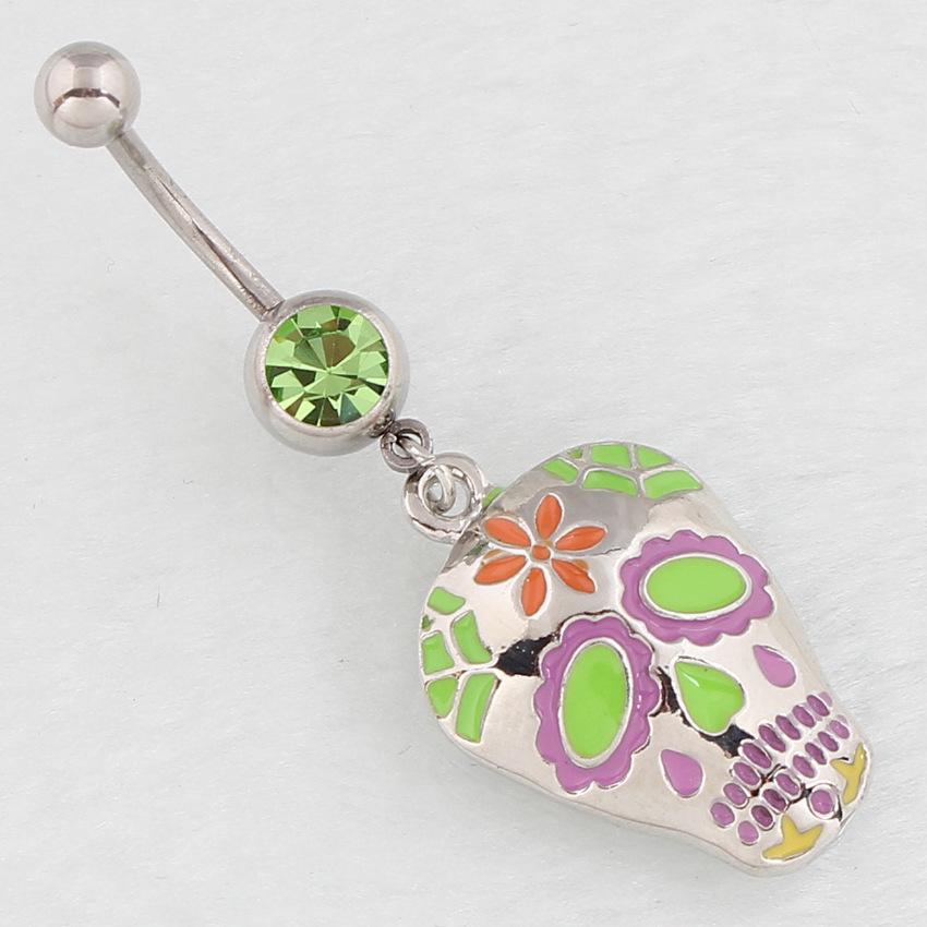 

Светло-зеленый эмалированный пирсинг пупка в виде черепа, штанга из нержавеющей стали зелёный