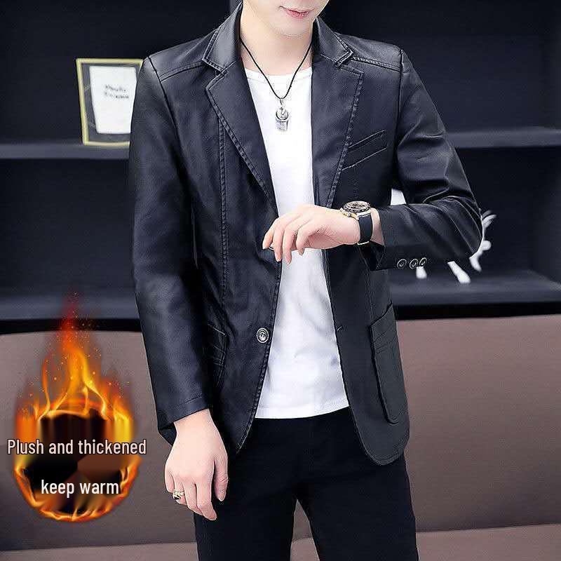 Ανδρικό Στενή Γραμμή Business Casual Δερμάτινο Μπουφάν PU - Μαύρο, Έκδοση Άνοιξη/Φθινόπωρο