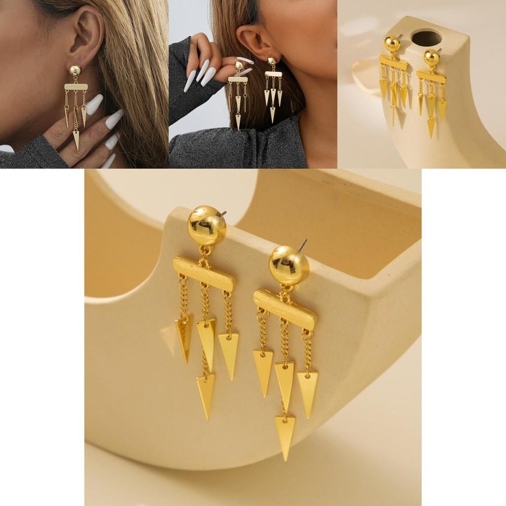 Fashionable Women's Alloy Geometric Tassel Earrings Chic Asymmetric Gold Finish