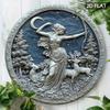 Mondhirsch Artemis Göttin Aluminium Metall Wandkunst Rund 7,8 Zoll Plakette Heimdeko Halloween Geschenk