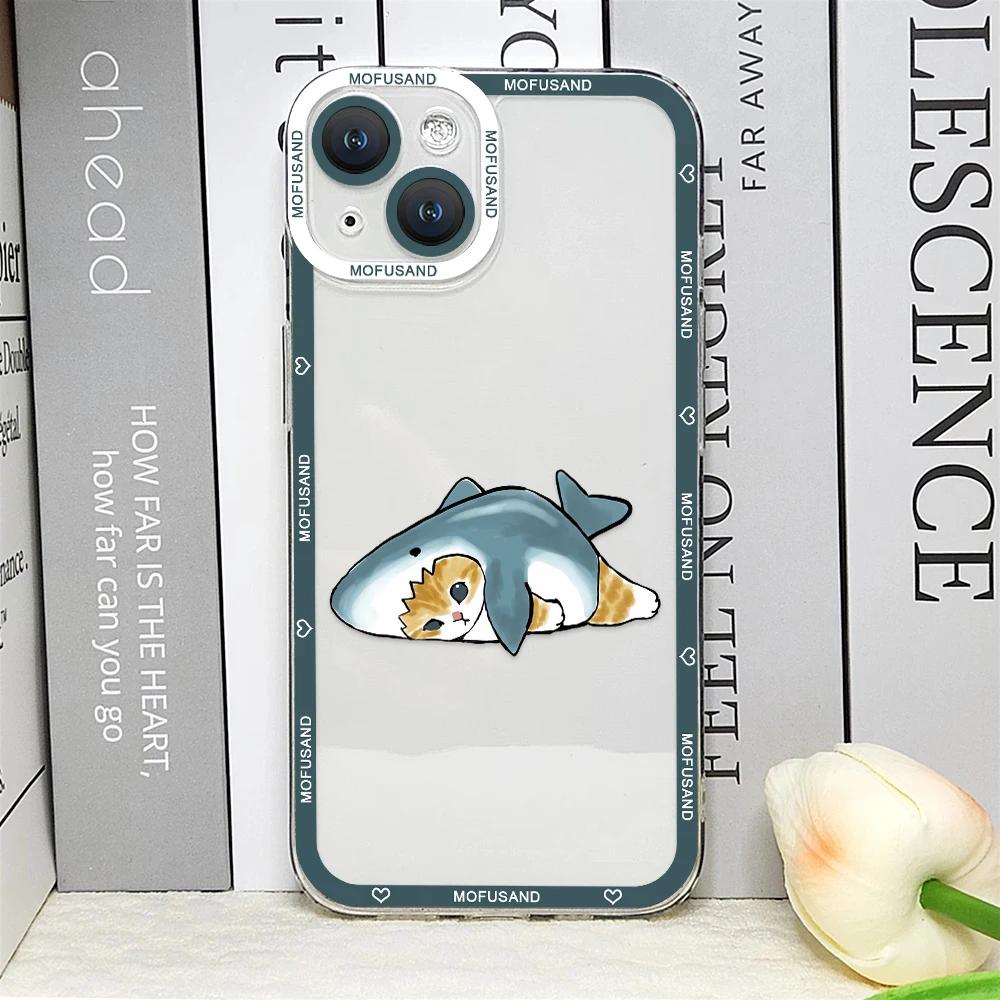 Süße Cartoon-Tier Katze Hai Handyhülle für IPhone 14 16 15 11 12 13 Pro Max Mini XS SE2 8 7 Plus Transparent Weiche Hülle Fundas