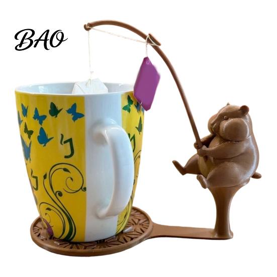 Hamster Coaster Fishing Animal Tea Bag Holder, 3D Printed Heat-Resistant Coaster, Accessory for Turtle Cup and Coffee Mug, Gift Lovers & Enthusiasts