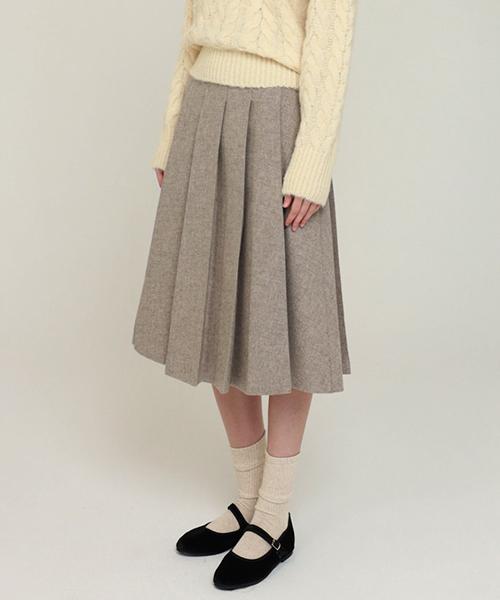 Lingseoul Wool Pintuck Skirt-Ash Brown