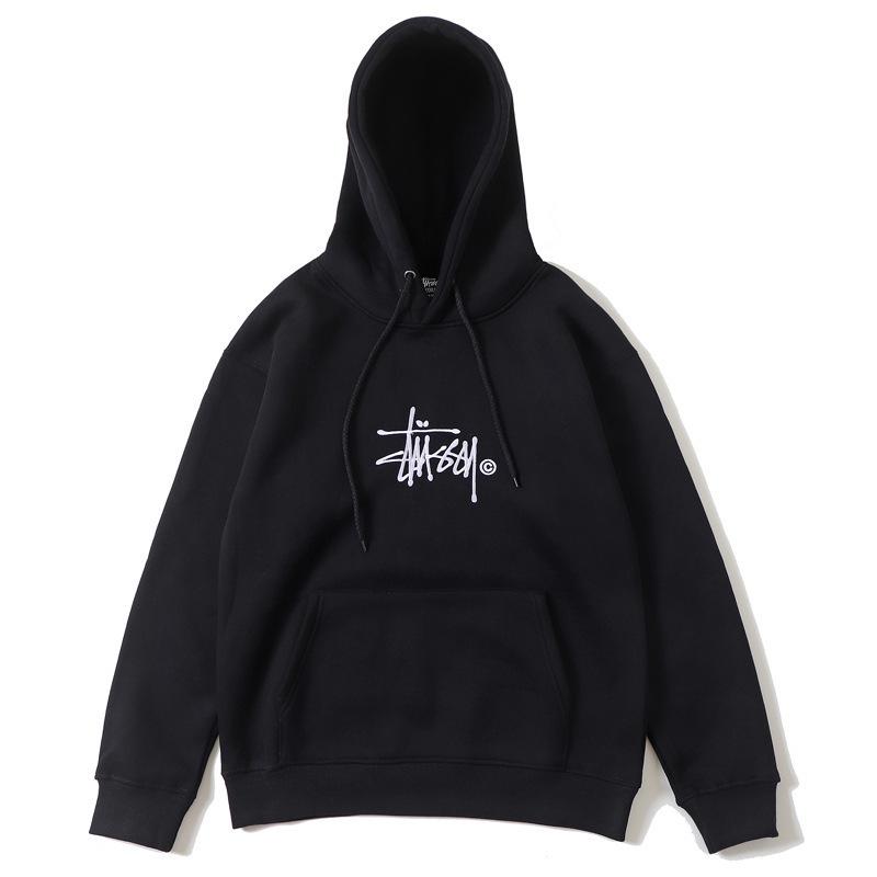 Men s Trendy Skateboard Style Embroidered Hoodie with Velvet Lining XXL чёрный