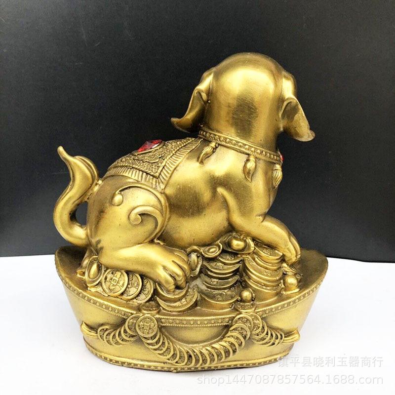 Brass Large Ornament Copper Zodiac Dog Gold Ingot Door Guard Living Room Gift Decoration