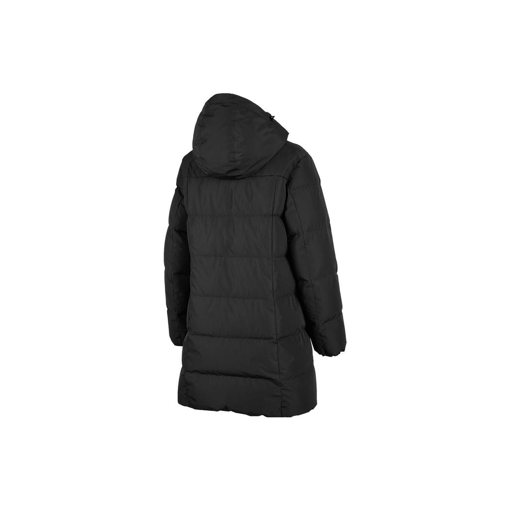 Skechers Solid Color Woven Hooded Mid-Length Jacket Down Coat Women jackets Carbon-Black P423W085-0018