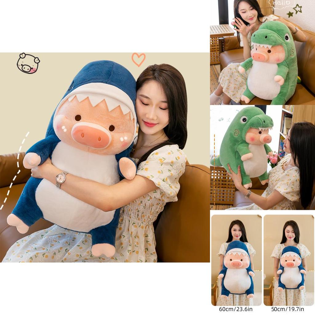 Cute Dinosaur And Shark Pig Plush Toy Pillow For Kids, Girls Large Stuffed Animal Doll Gift
