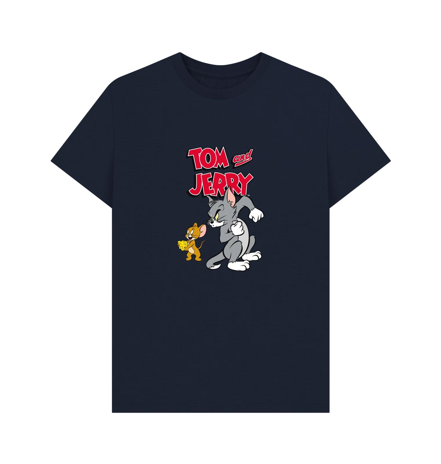 PREMIUM OFFICIAL Tom and Jerry Tom and Jerry Cheese Graphic Navy T-Shirt L