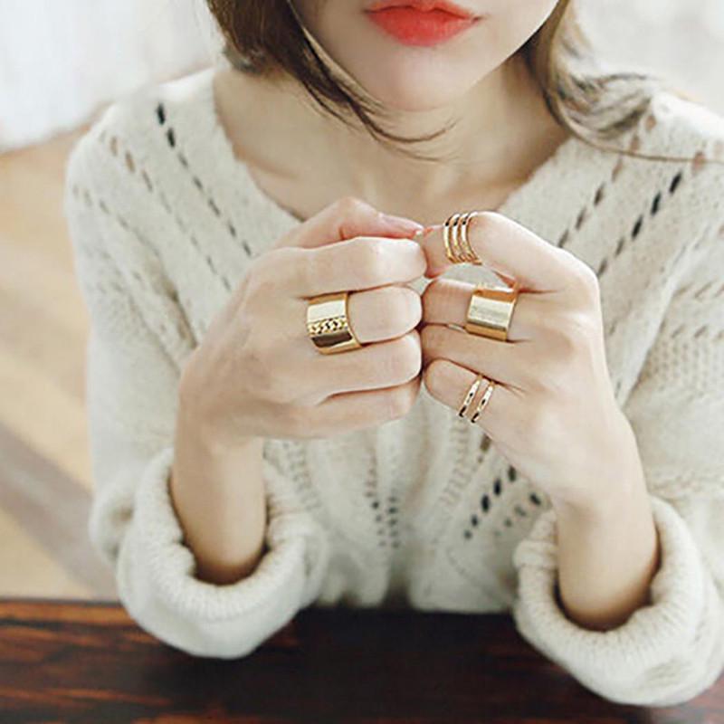 3Pcs/set Fashion Vintage Simple Geometrical Irregular Hip Hop Finger Ring Set Women Jewelry Accessories Gift