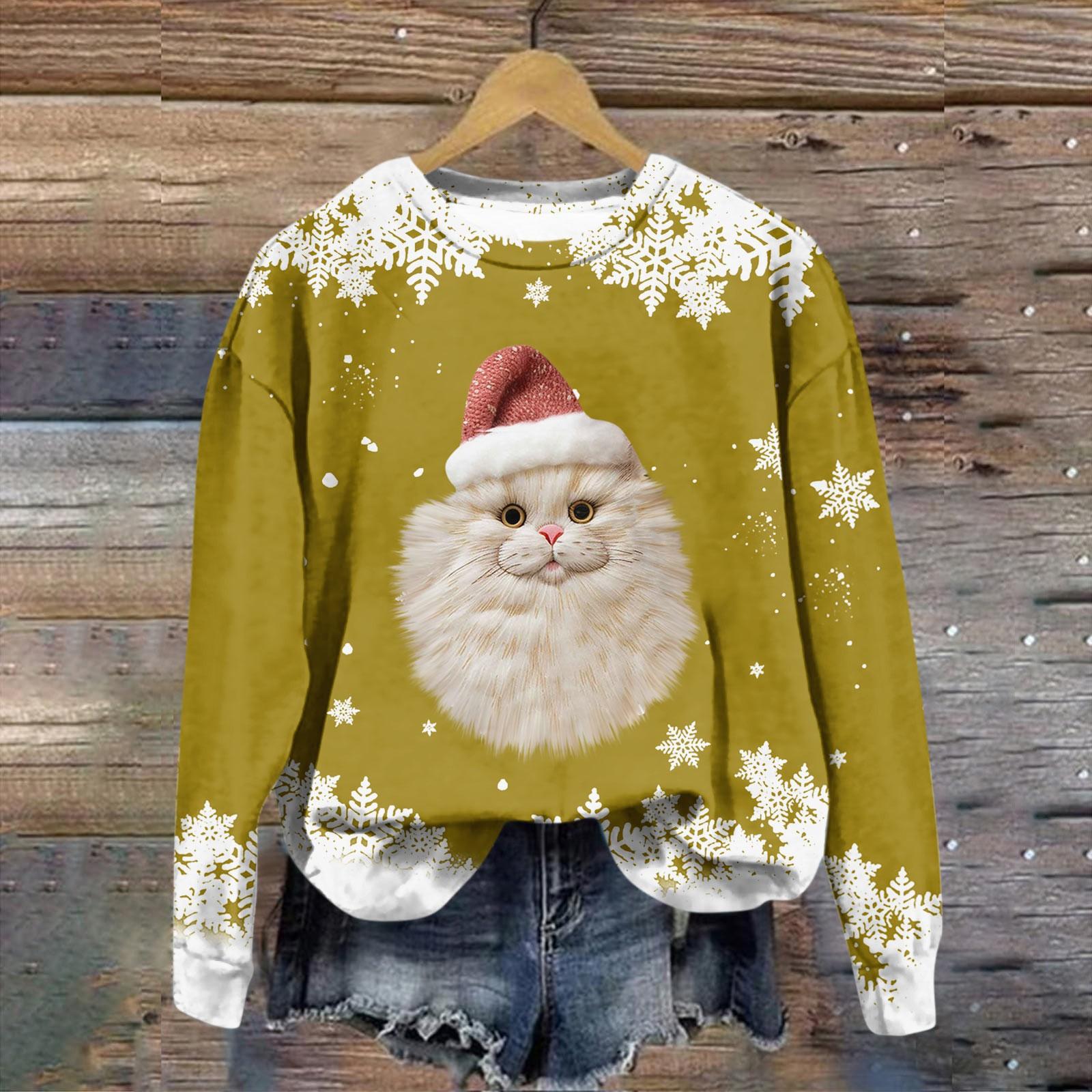 

Женская модная рождественская принтованная толстовка с длинным рукавом и круглым вырезом XXL жёлтый