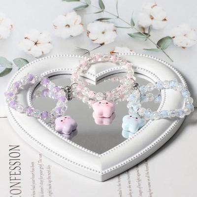 Braccialetti Magnetici per Coppia Stelle Sorridenti - Perline Color Crema Regalo Migliore Amico per Fidanzato