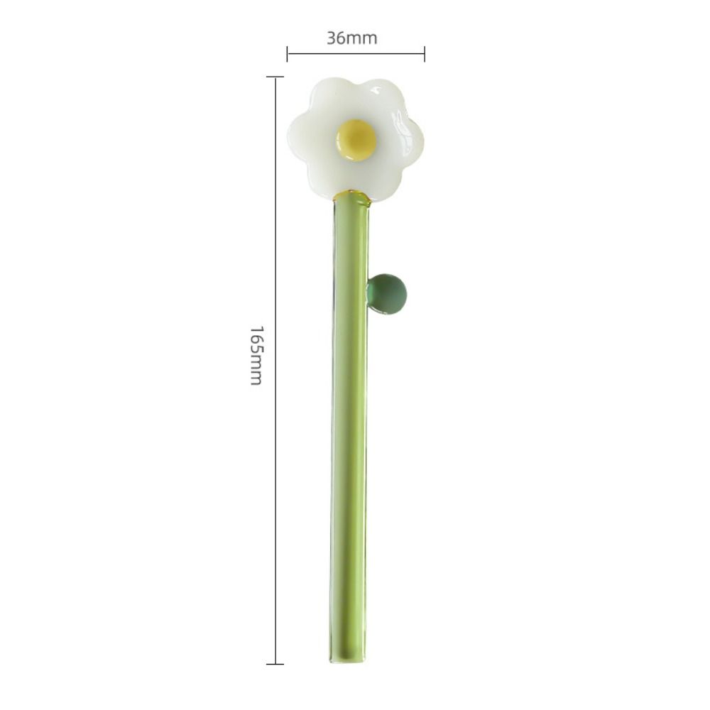 Flower Shaped Glass Spoon Long Handle Mixing Sticks Creative Coffee Stirring Spoon Stick Home