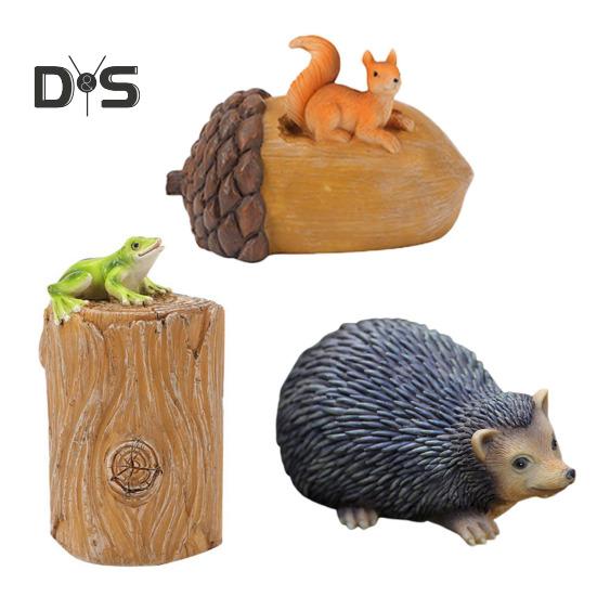 Animal Key Box Outdoor Animal Statue Key Hider Squirrel Hedgehog Frog Hidden Key Holder for Garden Front Porch Decor