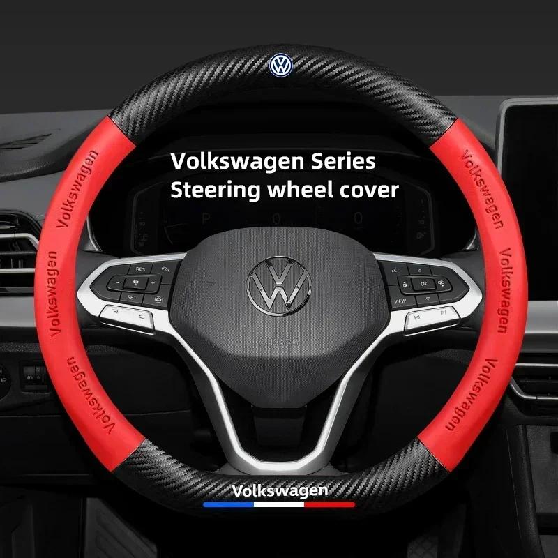 ZCKOT1 38CM Anti Slip Car Steering Wheel Cover Carbon Fibre Texture For VW GTI Polo Golf Passat Tiguan Arteon Touareg CC Taigo Caddy