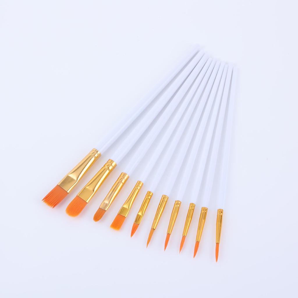 10-Piece Pearlescent Plastic Handle Oil Paint Brush Set for Watercolor and Fine Art