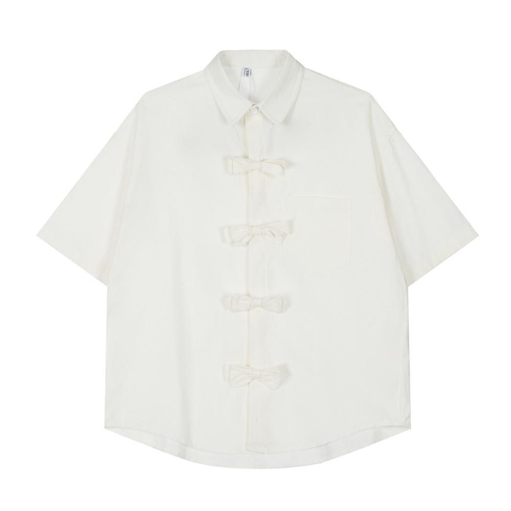 

Chinese Style Button Up Shirts Y2K Overshirt Women Casual Short Sleeved Shirt Summer XL белый