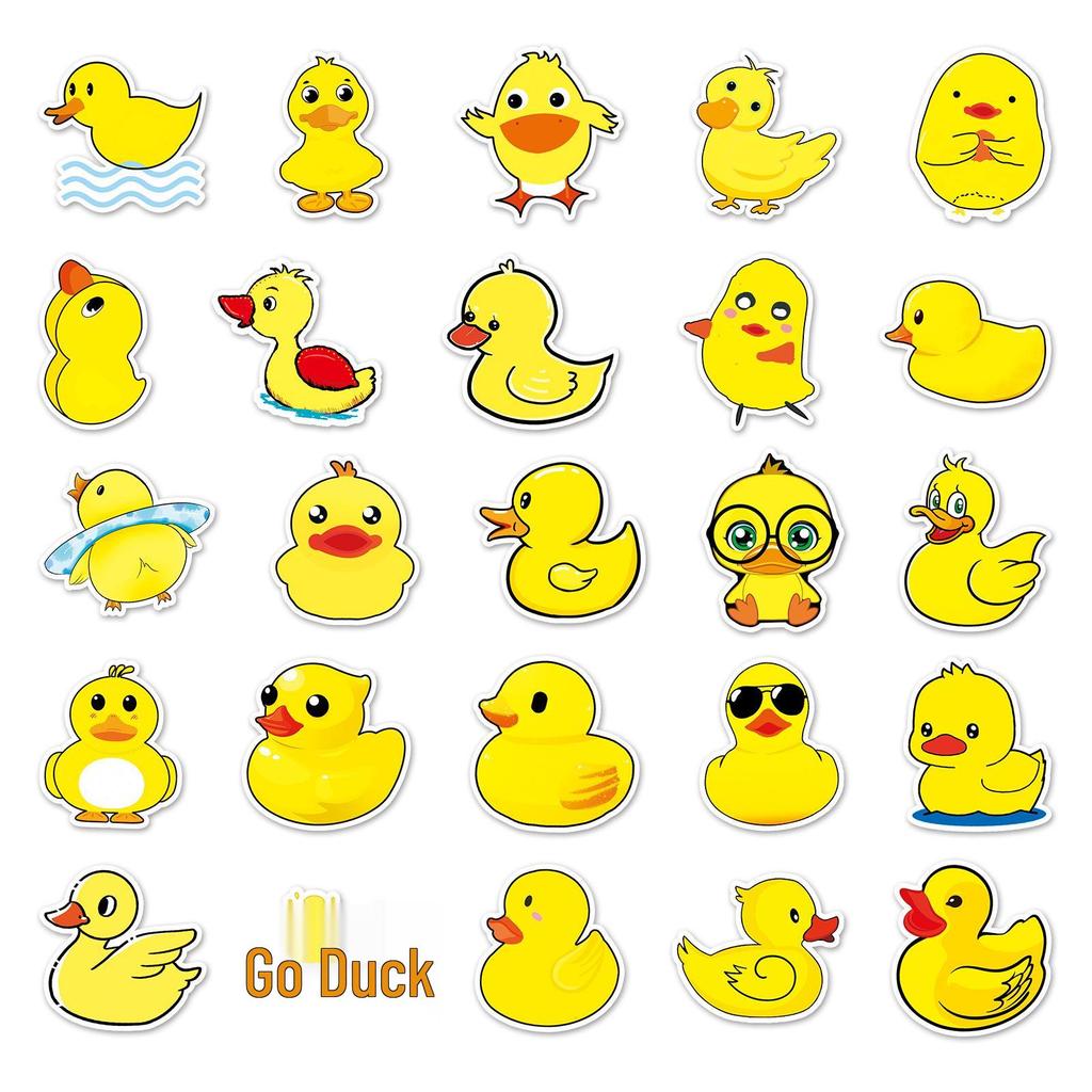 50 Sheets Little Yellow Duck Cartoon Waterproof Stickers for Luggage, Laptops, Bicycles, Cars