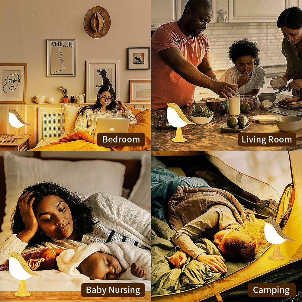 3 Color LED Cordless Sensor Bedside Night Dimmable Bird Lamps Touch Control USB Rechargeable Table Lamps for Bedroom Home Decor