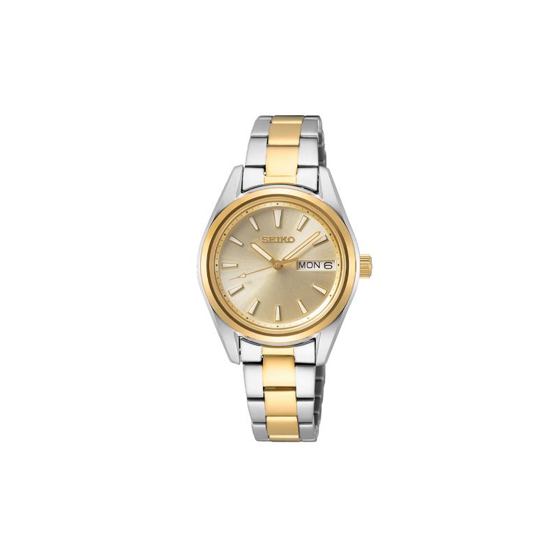 SEIKO 100 meters waterproof Quartz Steel Strap women s watch gold dial SUR354P1 синий