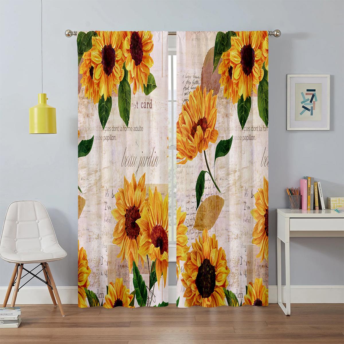 

Подсолнух пейзаж занавеска подсолнух сад с рисунком, комплект из двух частей, занавеска для спальни гостиной 100W220H(CM)X2PCS&Grommet Top