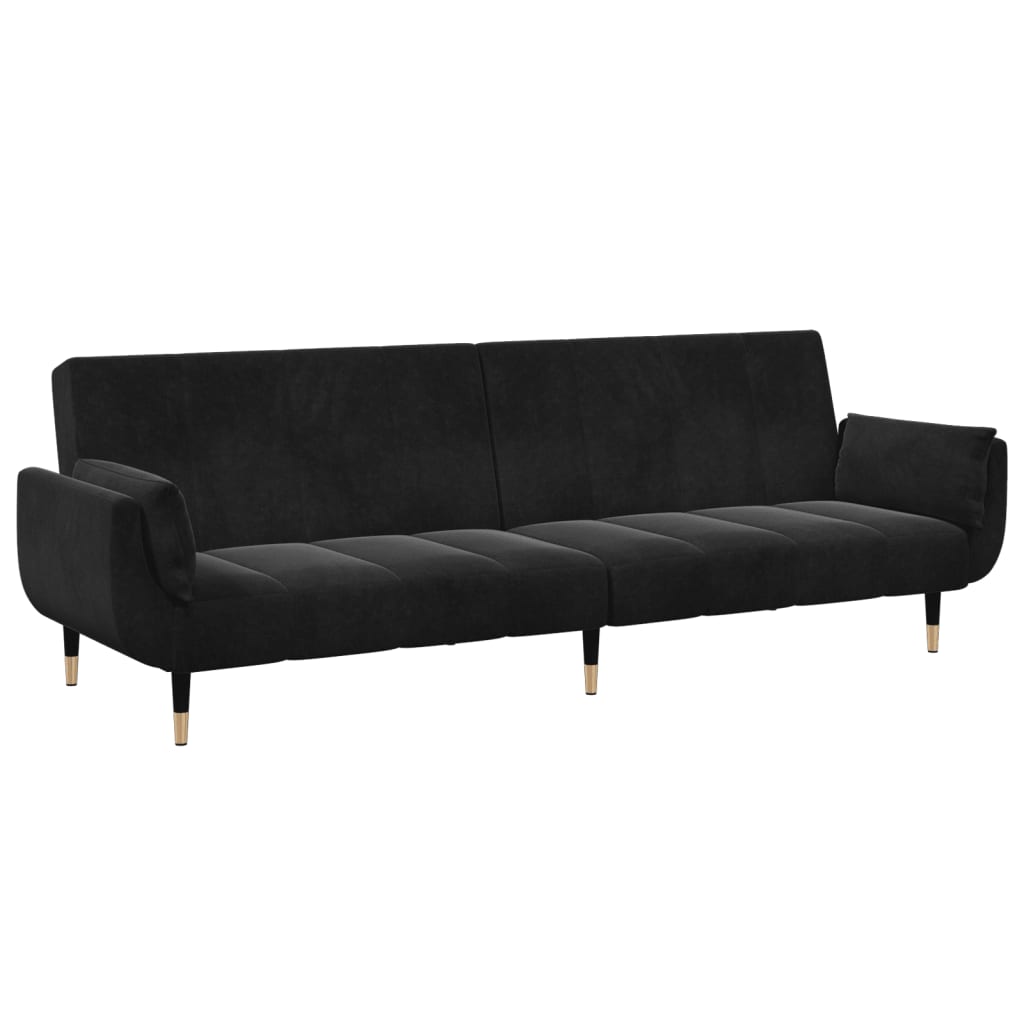 2 Seater Sofa Bed with Ottoman Black Velvet