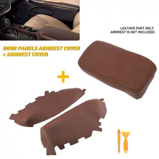 Fits 2013-18 Toyota Avalon Leather Lid Console Armrest & Door Panel Cover Brown