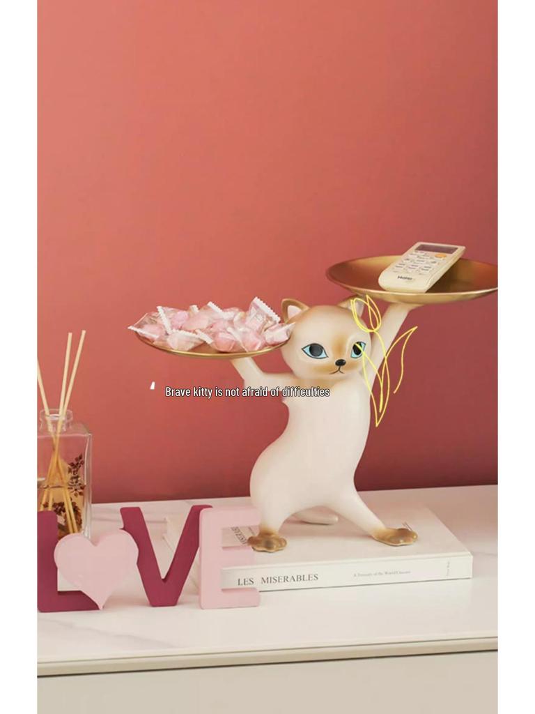 Creative Cat Sand Sculpture Tray: Cartoon Key Storage & Ornament for Living Room or Entrance, Perfect Housewarming Gift