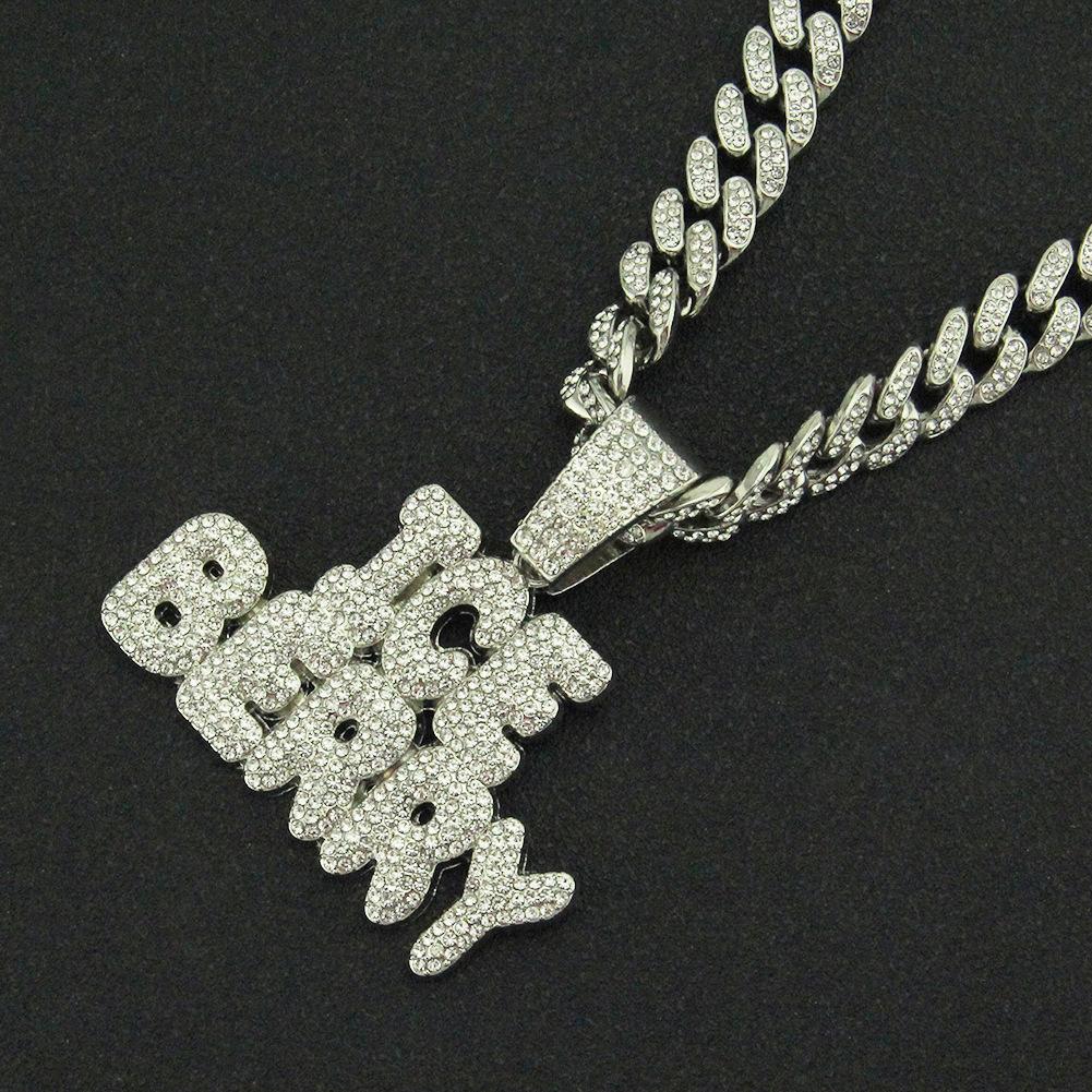 European and American Hiphop Hip-hop Street Dance Splicing Full Diamond Letter Pendant, Wide Cuban Chain Men's Domineering Necklace