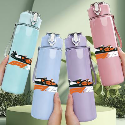 PC Retro Jet Plane Minimalist Sketch Print 750ml Colorful Plastic Sports Water Bottle Leakproof Pop Up Lid with Straw for Outdoor Work Home Use