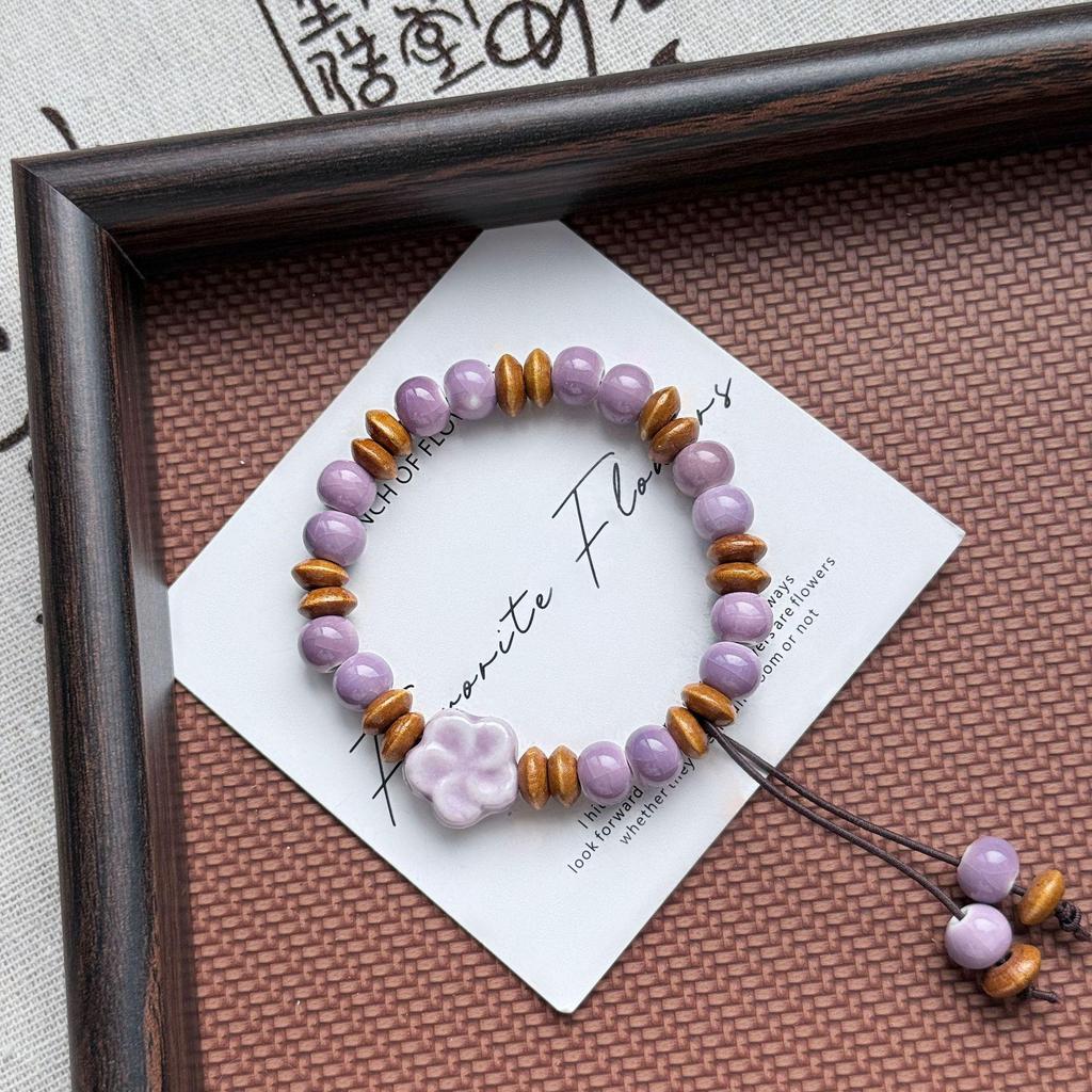 Retro Forest Style Ceramic & Wooden Bead Bracelet - New Chinese Zen Versatile Jewelry