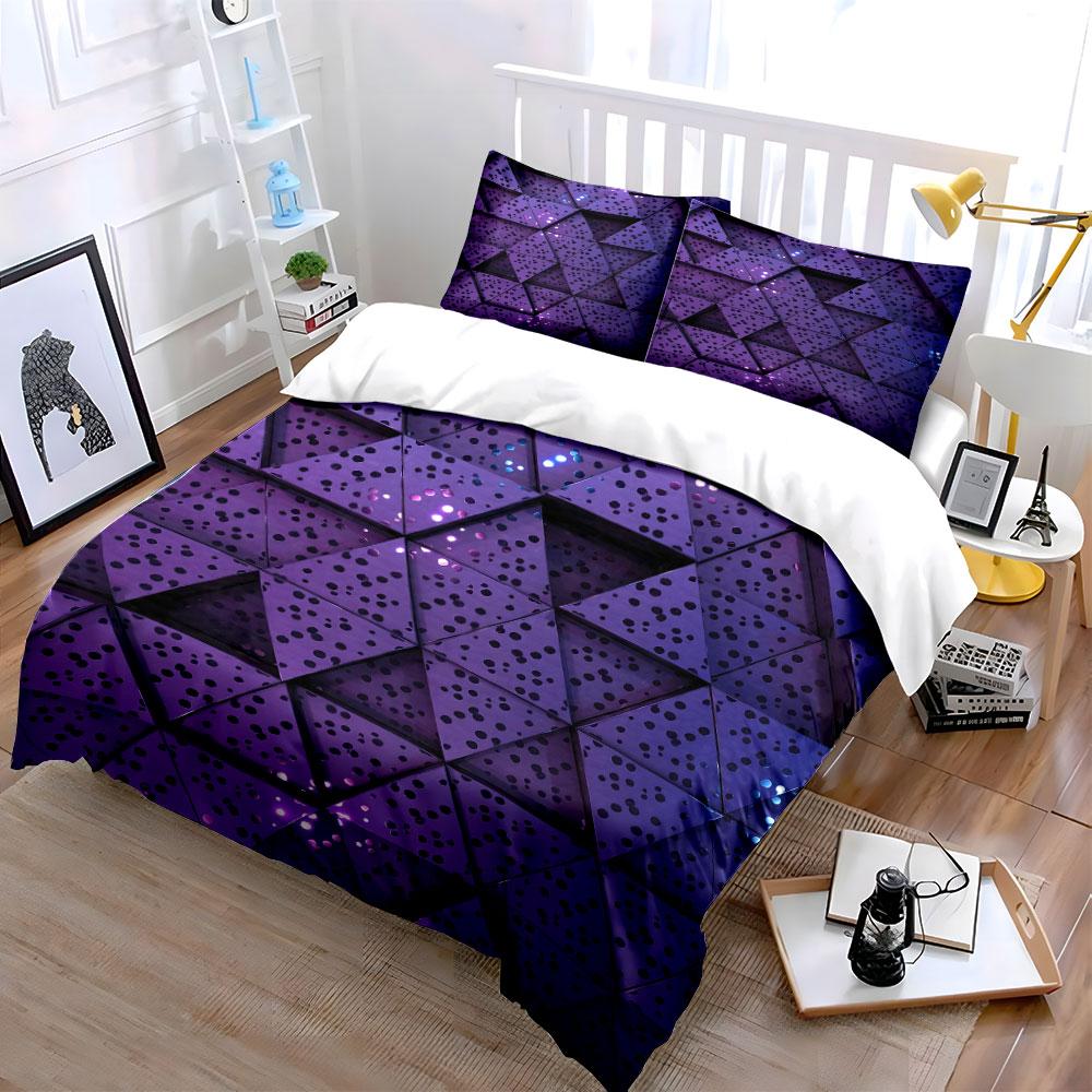 Geometric Purple Triangle Print Bedding Duvet Cover Set Duvet Cover Pillowcases (1 * Duvet Cover 2 * Pillowcases, without duvet insert)