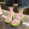 2024 High Quality Women's Shoes Summer Fashion Open Toe Solid Color Women's Slippers Transparent Rhinestone Women's High Heels