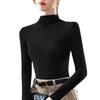 Women's Autumn and Winter Half High Neck Mesh Bottom Stretch Inner Waist Trimming Top