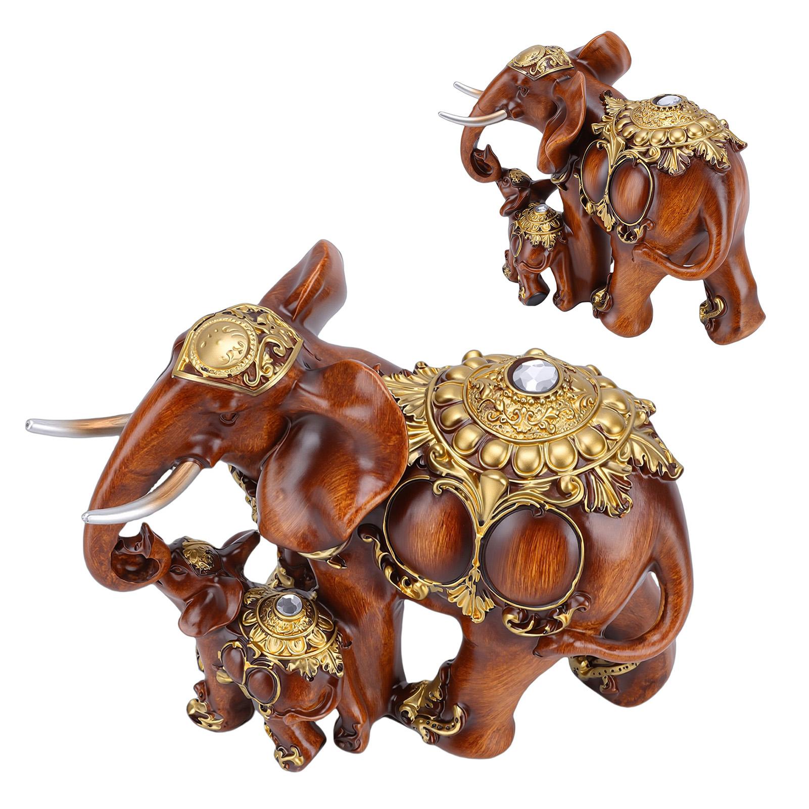 

Mother and Baby Elephant Statue Resin Animal Sculpture for Family Desk Decoration Imitation Wood Grain