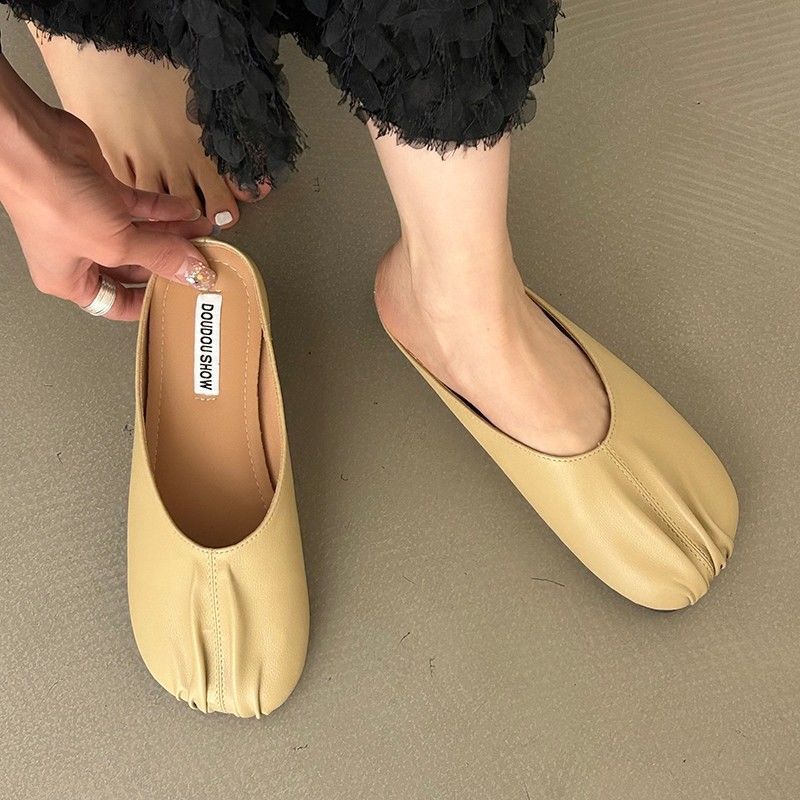 Baotou Half Slippers Women's Wear 2025 New French Lazy Grandma Doudou Muller Shoes Flat Half Support Single Shoes Tide