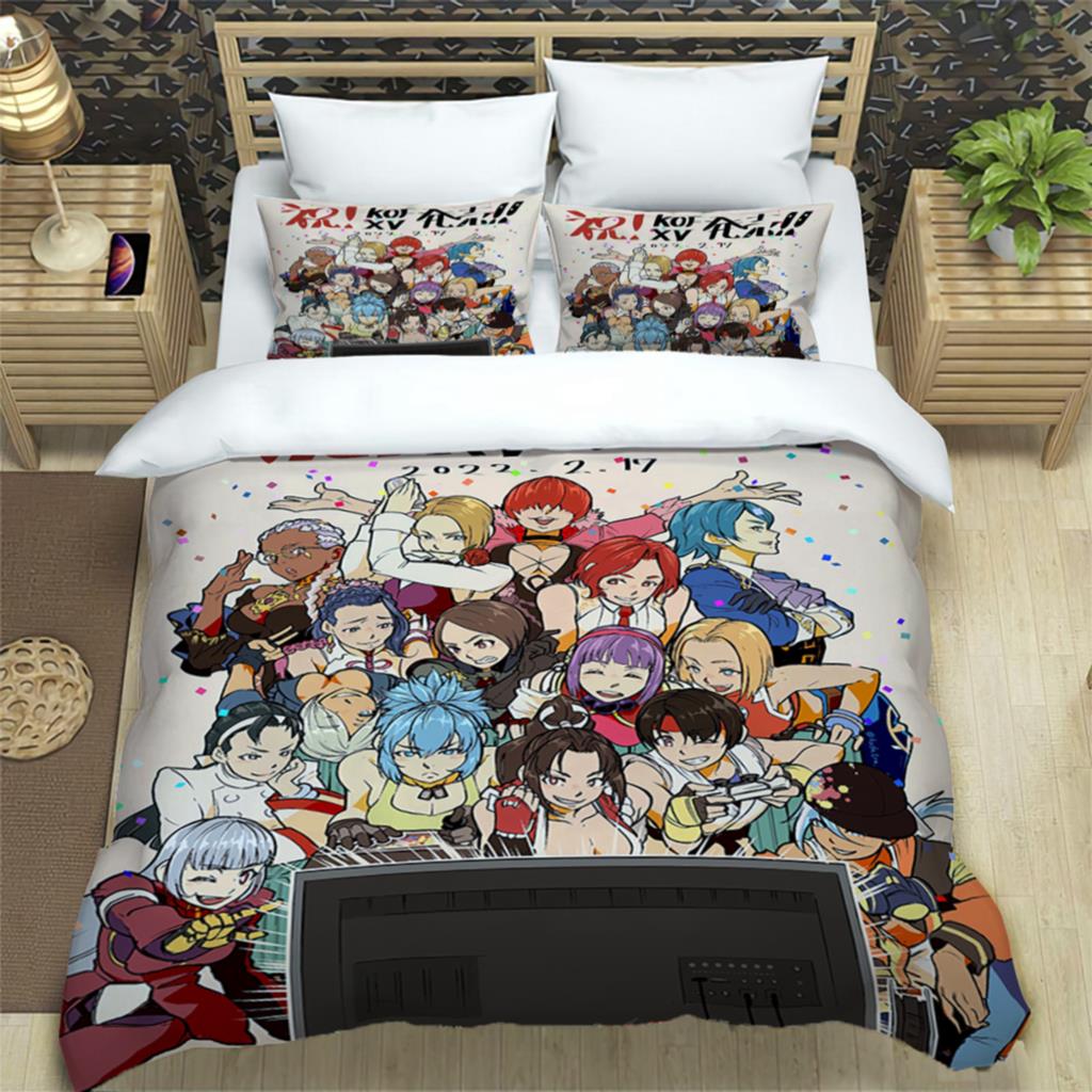 KOF Anime Art Print 3 Piece Bedding Set For Boys Adults Fashion Quilt Cover Pillowcases Soft Comfortable