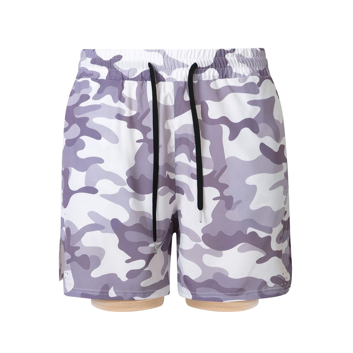 Men Double Layer Camouflage Drawstring Breathable Casual Sports Running Shorts S