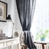 Black Plaid Blackout Curtain High Quality Simple Modern Homg Living Room Cotton Linen Bay Window Cover with Tassel Hooks