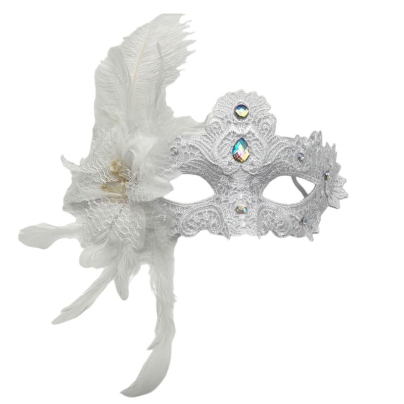 Glittering Feather Plastic Face Cover For Halloween Parties Easy To Wear Costume Mask With Rhinestones Decoration