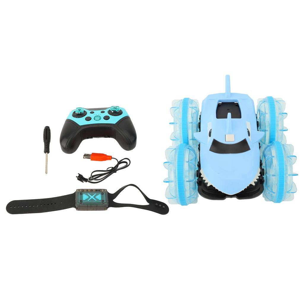 Amphibious Remote Control Car Shark Truck Stunt Car Dual Side Flip Stunt Vehicle for Children