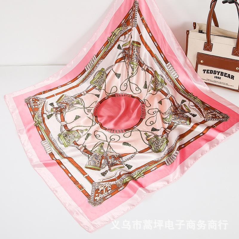 90Cm Square Scarf, Fashion Striped Shawl, Sweet Imitation Silk Scarf, Hair Band, Scarf, Headscarf.