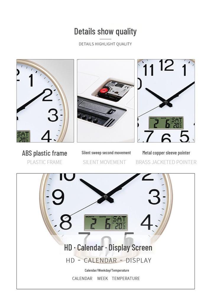 Silent Large Wall Clock with Creative Design for Living Room - Hole-Free Hanging