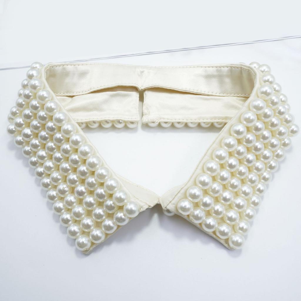 Elegant Imitation Pearls Accented Detachable Faux Collar Enhances Clothing Layers for Women Beaded Bib Choker Neckalce