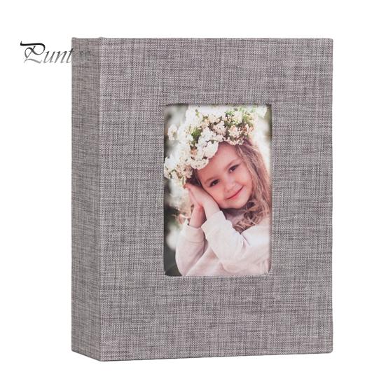Portable Photo Album Linen Cover Picture with Front Window 100 Photos Durable 4x6 Slip-in Book for Wedding Vacation Family Baby Pictures
