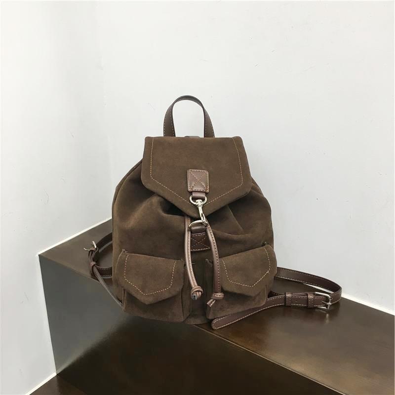 

Autumn Velvet Backpack for Women Vintage Casual Mini Backpack Small Travel Daypack with Top Handle Trendy College School Bag кавовий