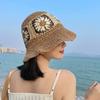 Women Sun Beach Crochet Flowers Hat Fisherman Hat Tourism Female Vacation Paper Straw Bucket Hat