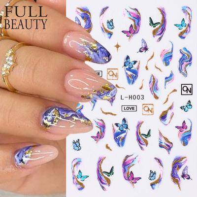 3D Golden Nail Stickers Flower Plants Nail Art Decals Floral Marble Flower Sliders Manicure Decorations